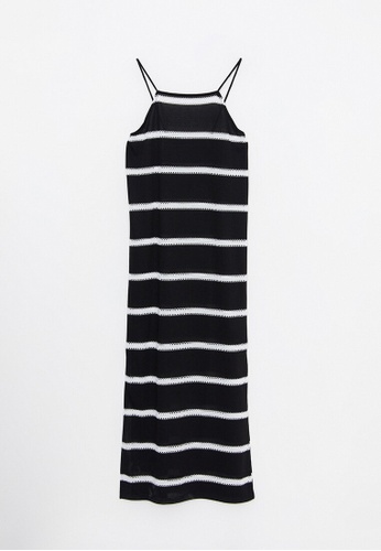LC WAIKIKI black Square Collar Striped Strap Women's Dress DD5B7AA58380F2GS_1