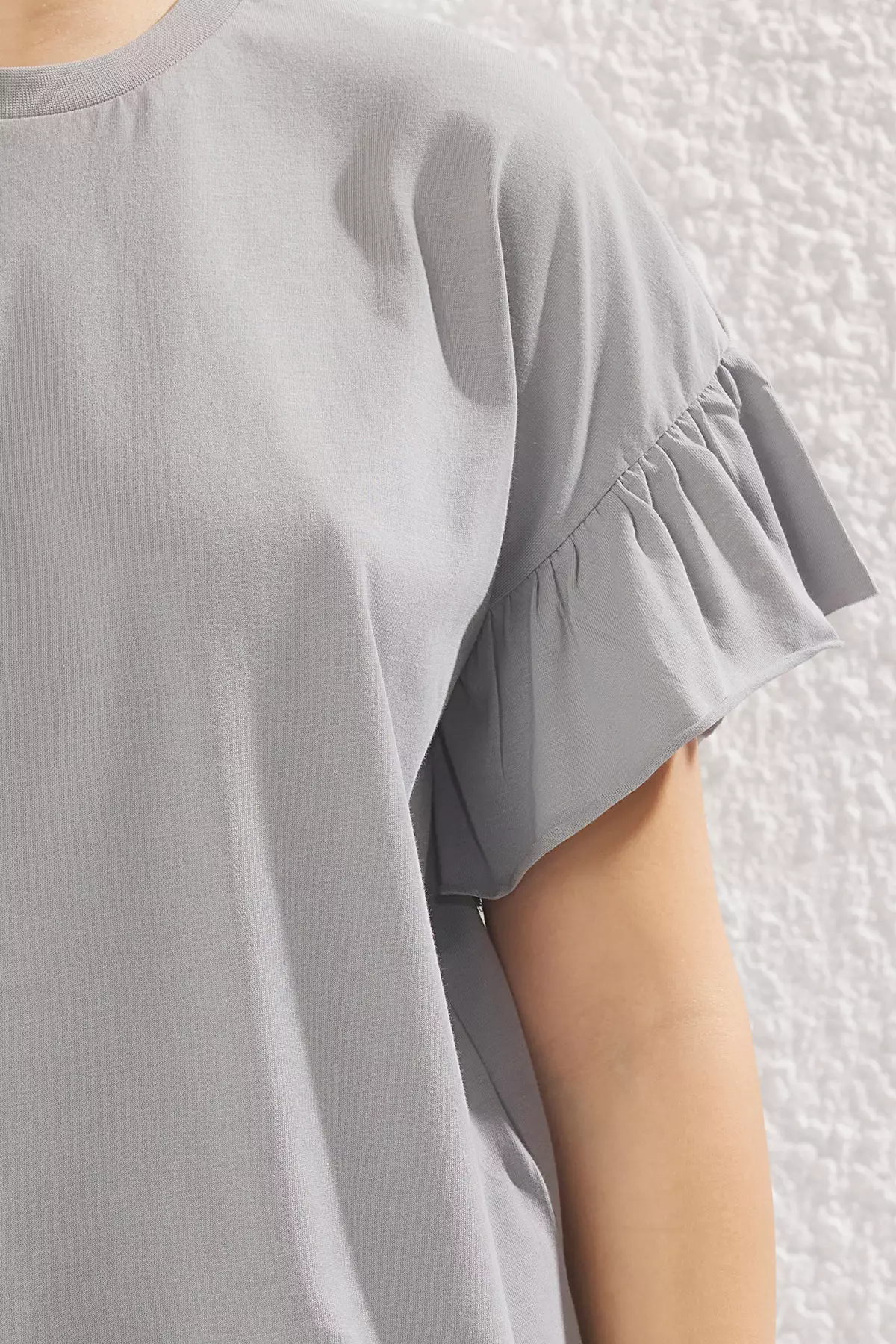 Ruffle Detailed Crew Neck T-Shirt