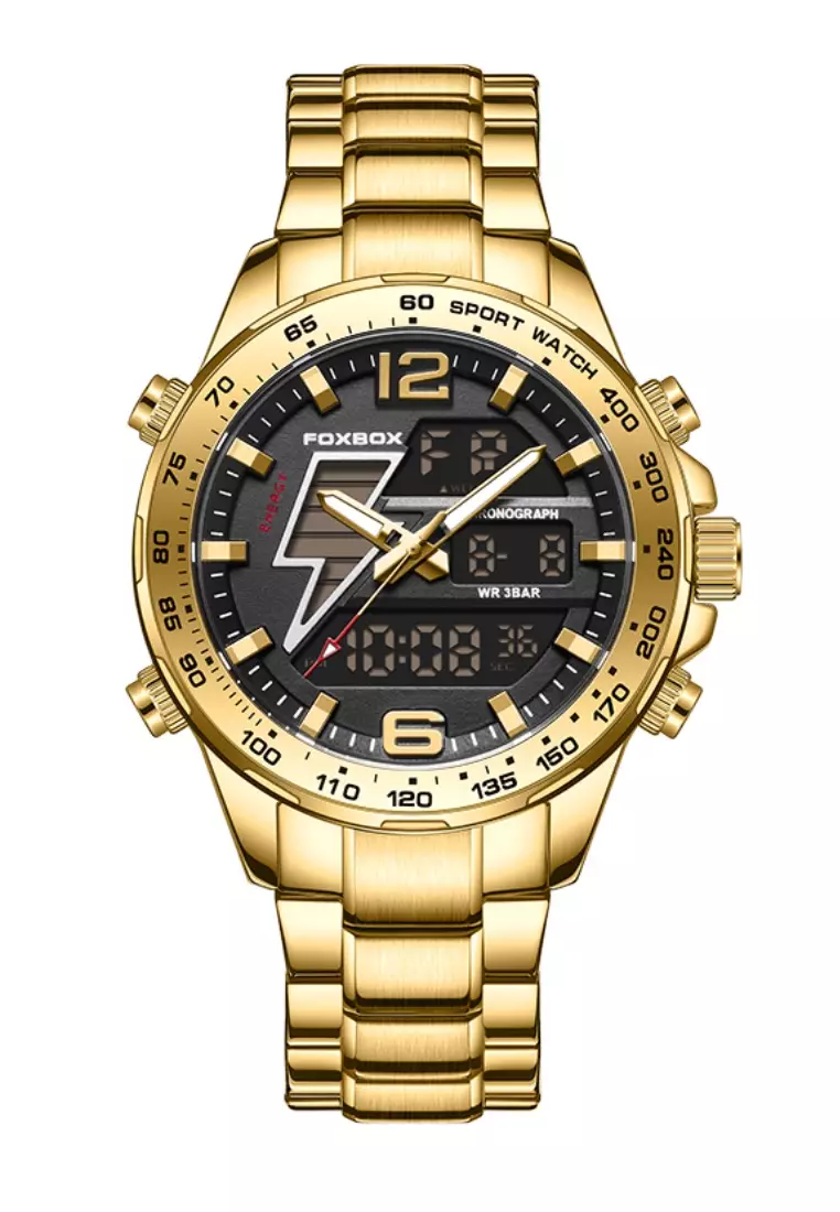 LIGE FOXBOX Unisex IP Gold Color Stainless Steel Diver's Analogue ...