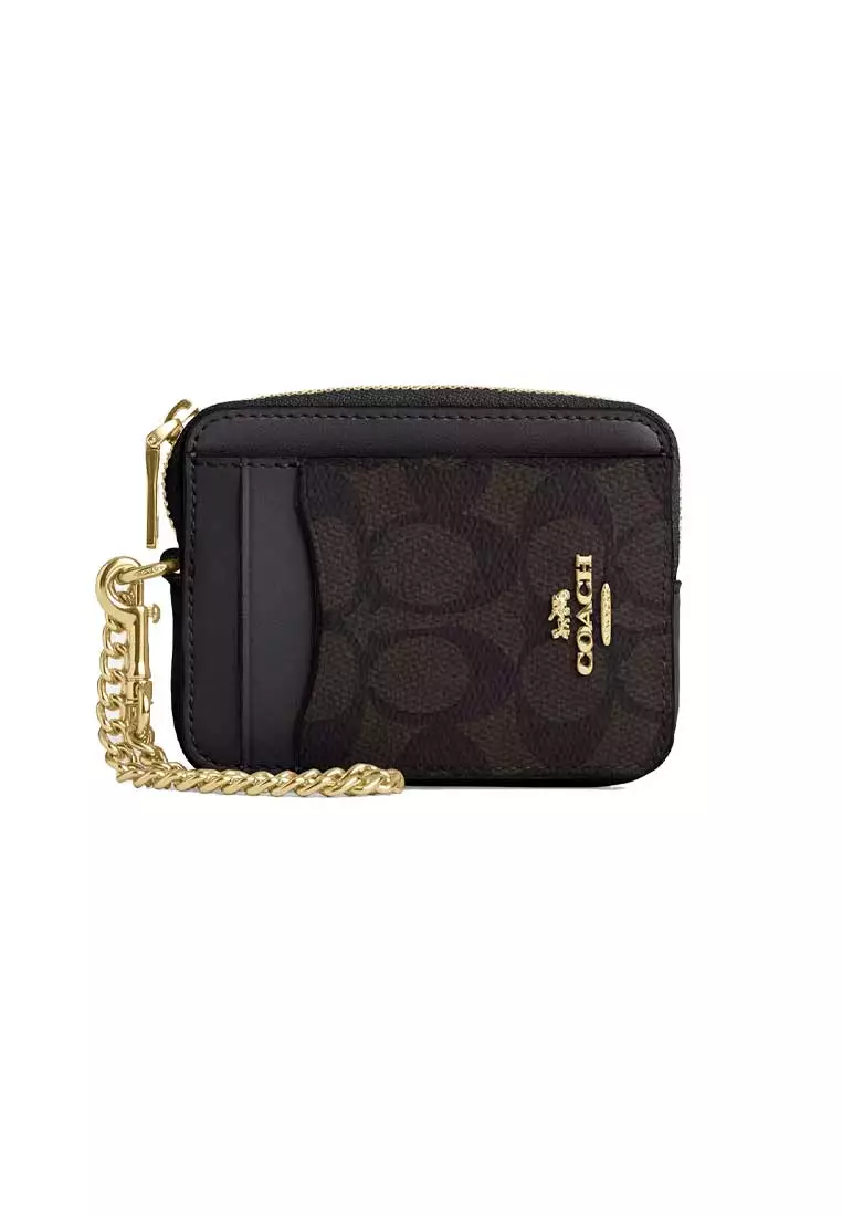 Coach Zip Card Case In Signature Canvas Walnut/Black CW883 2025