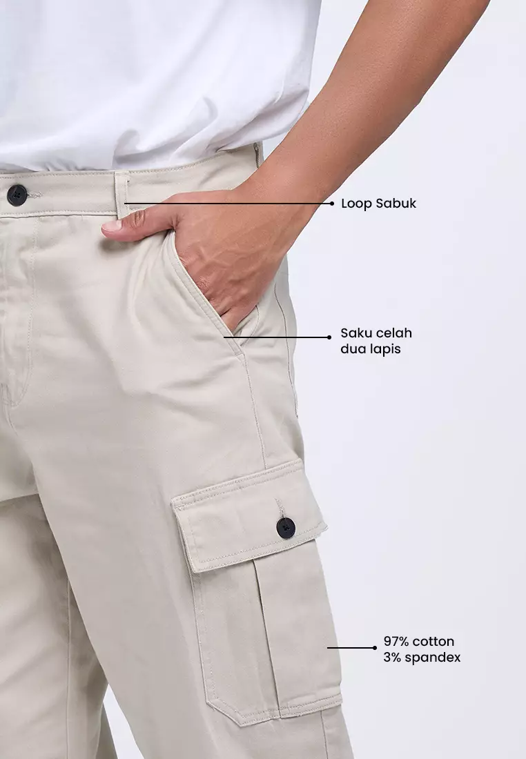 MANZONE - Celana Panjang Cargo Pria Bosila 3 - Beige Warna Beige