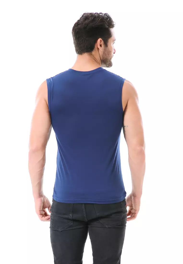 Bobby Atasan Kasual Pria Singlet Motif Never Look Back Sleeveless Tshirt Material Cotton ORIGINAL - Navy