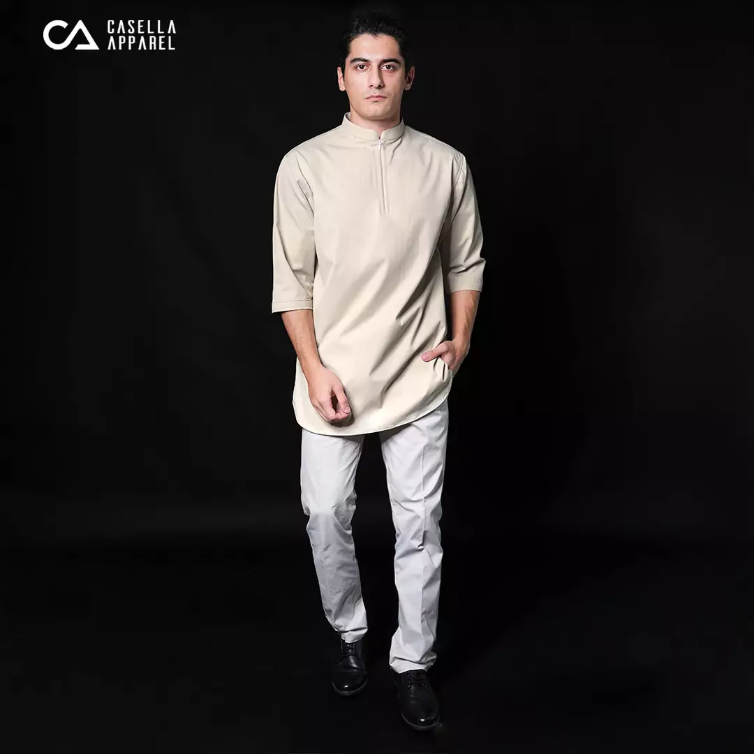 Casella Baju Koko Kurta Lengan ¾ Zipper Premium Quality 5030 Light Brown