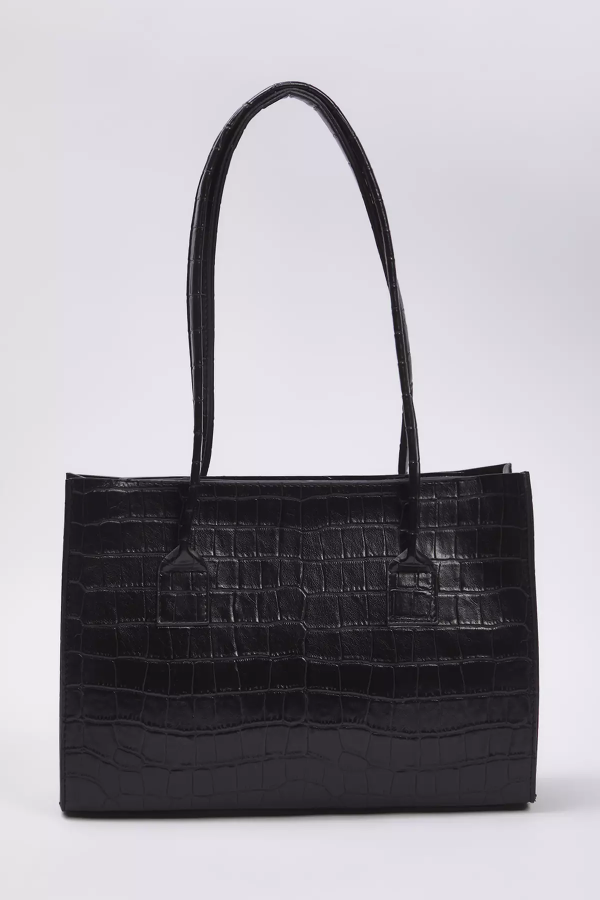 Black Textured Women's Midi Tote Shoulder Bag