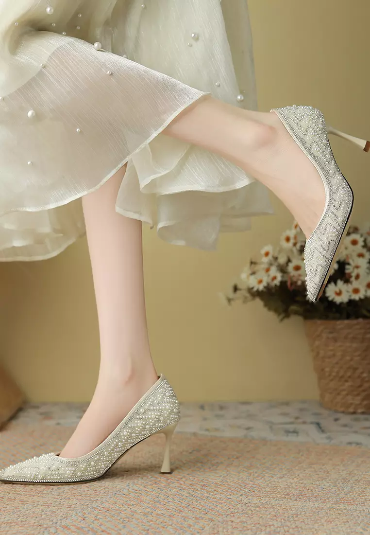 7CM 尖頭水鑽珍珠婚鞋 XJ3389-28
