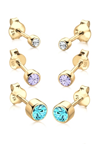 ELLI GERMANY gold Earrings Stud Basic Set Of 3 Glass Crystals Gold Plated BB278AC6250560GS_1