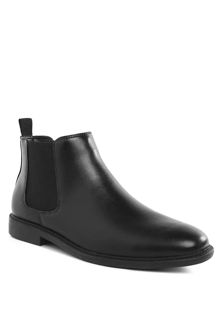 Men's Faux Leather Chelsea Boots In Black
