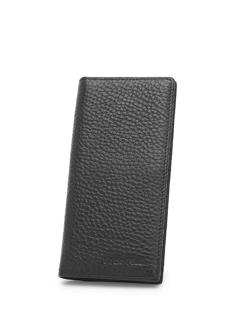 Genuine Leather RFID Long Wallet - Black