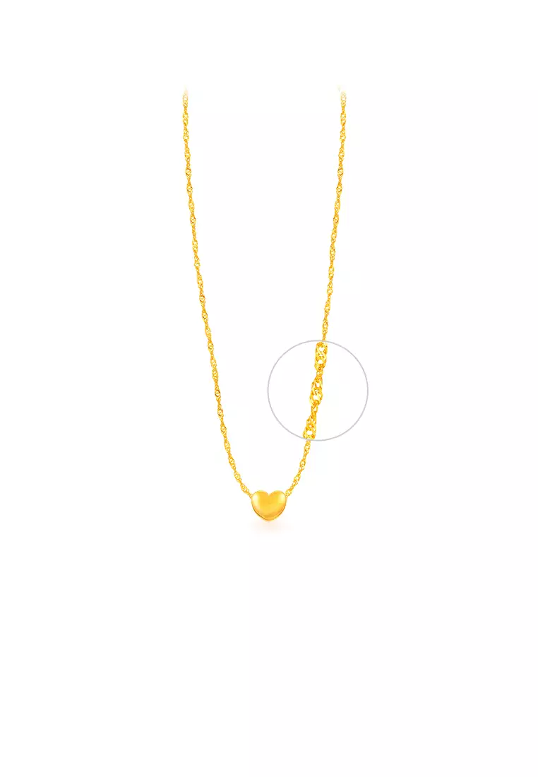 999.9/24K Pure Gold Mini Tube Ring with 375/9K Gold Wave Chain Necklace Set