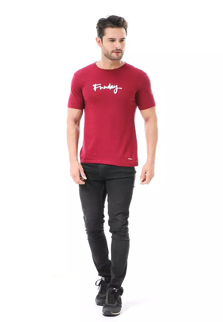 Aisley Atasan Kasual Pria Kaos Motif Funday Lengan Pendek Material Cotton ORIGINAL - Maroon