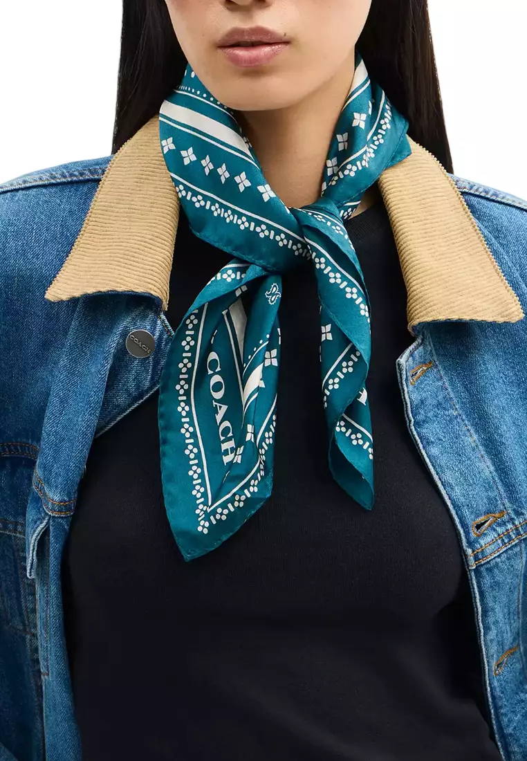 Horse And Carriage Dot Print Silk Bandana Scarf - Teal CAP44