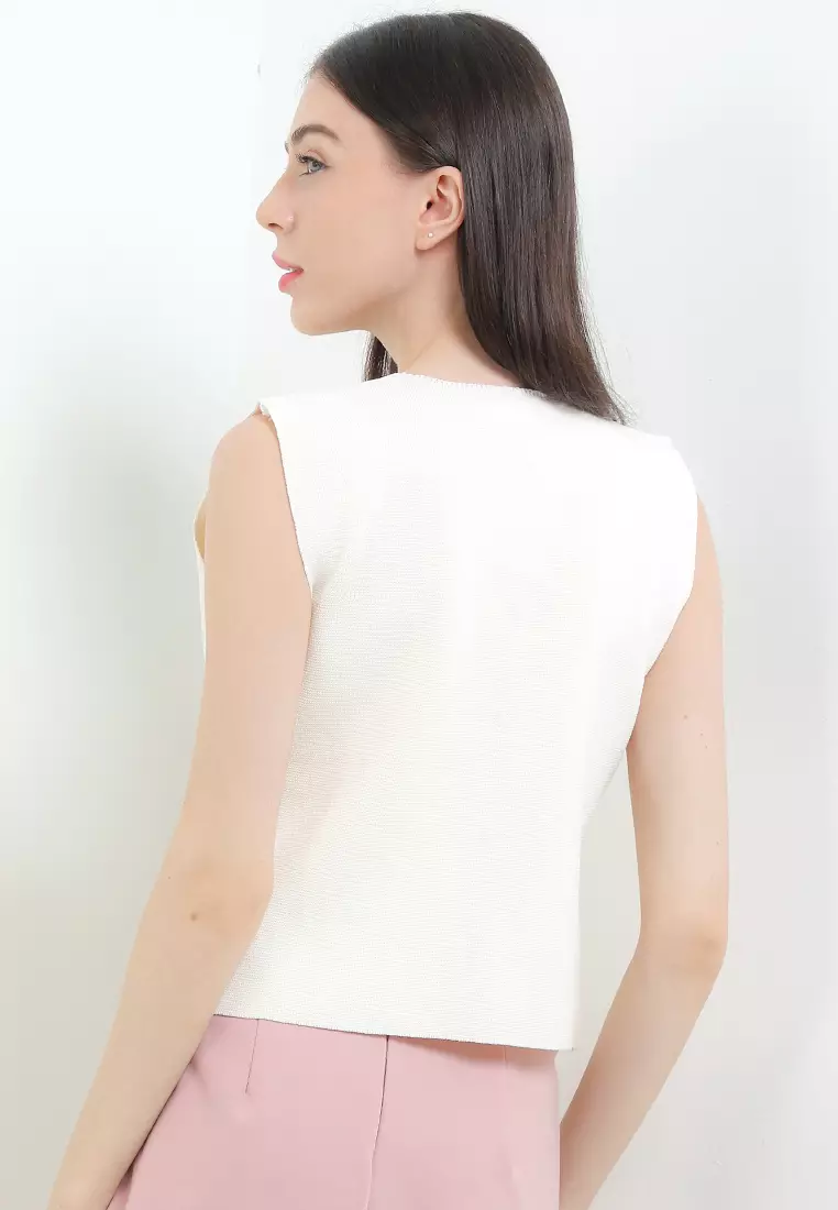 Sleeveless Knit Vest W/ Knot Buttons