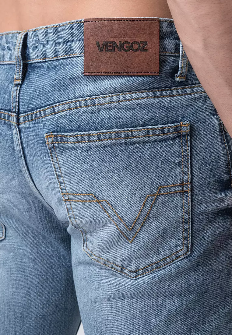 Tapered Fit Jeans Premium Washed Blue Ripped