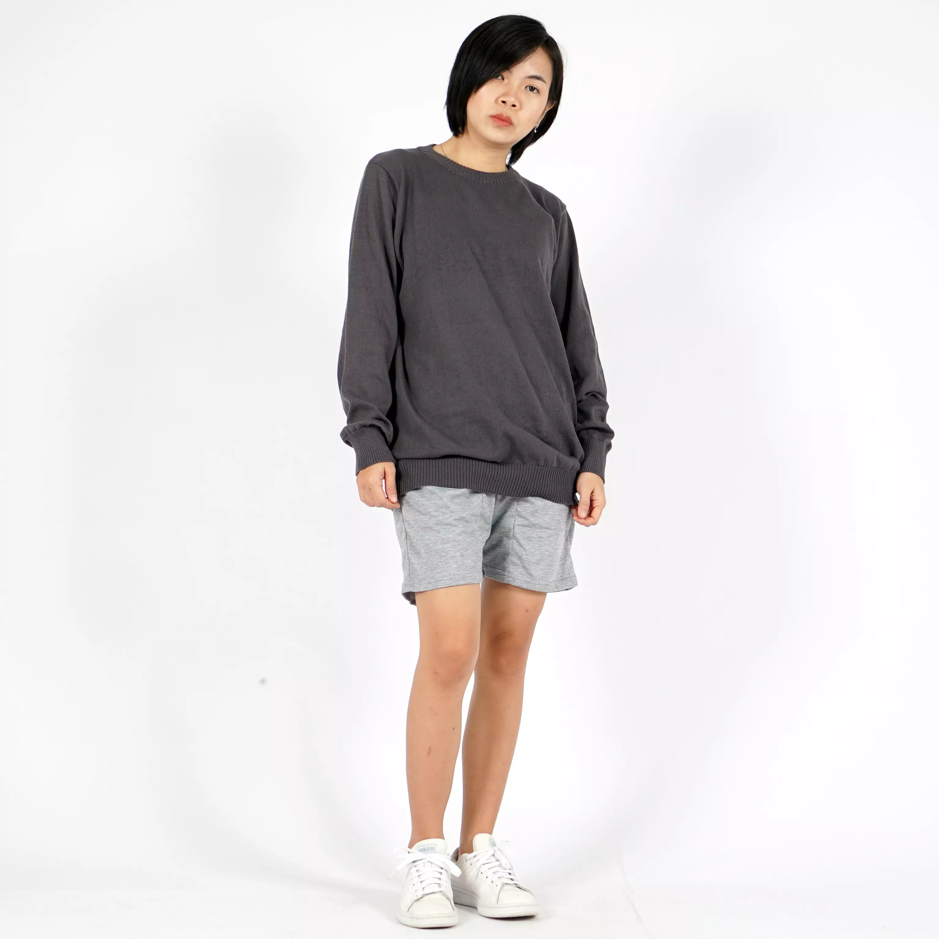 ONIE Knit Sweater Rajut Wanita Knit Outer Sweater O Neck Sweater Wanita Leher O - ABU TUA