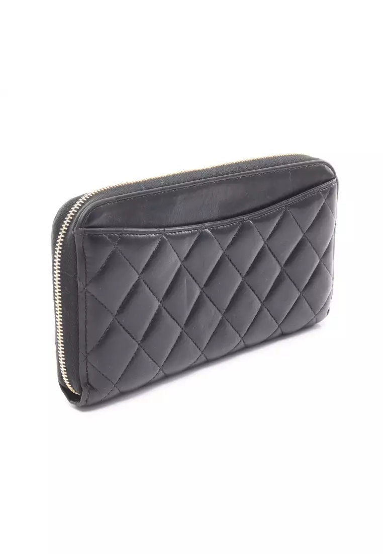 網上選購Chanel Pre-loved CHANEL classic long zip wallet matelasse round zipper  long wallet lambskin black gold hardware 2023 系列