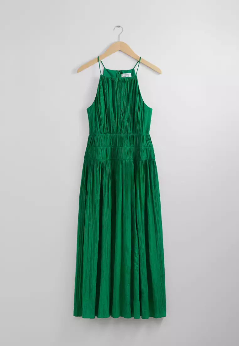 Shirred Sleeveless Midi Dress