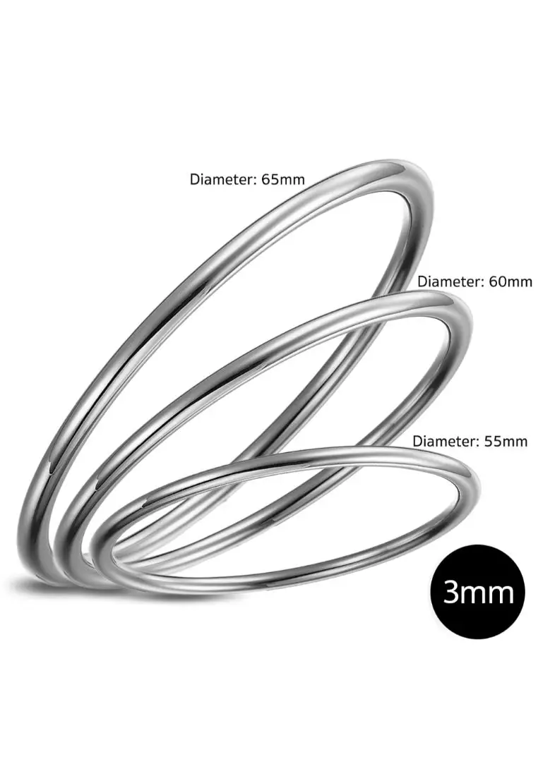 Solid Golf Bangle 3mm Rhodium Layered - 65 mm