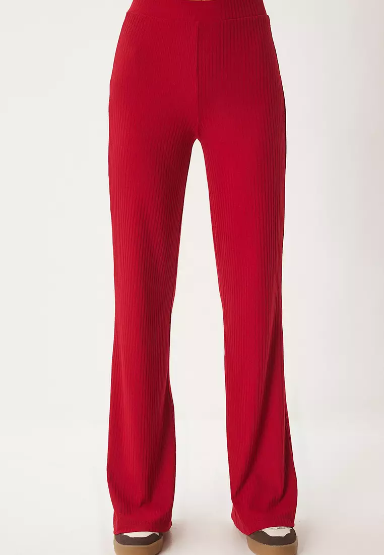 Comfortable Ribbed Knitted Blouse Trousers Set