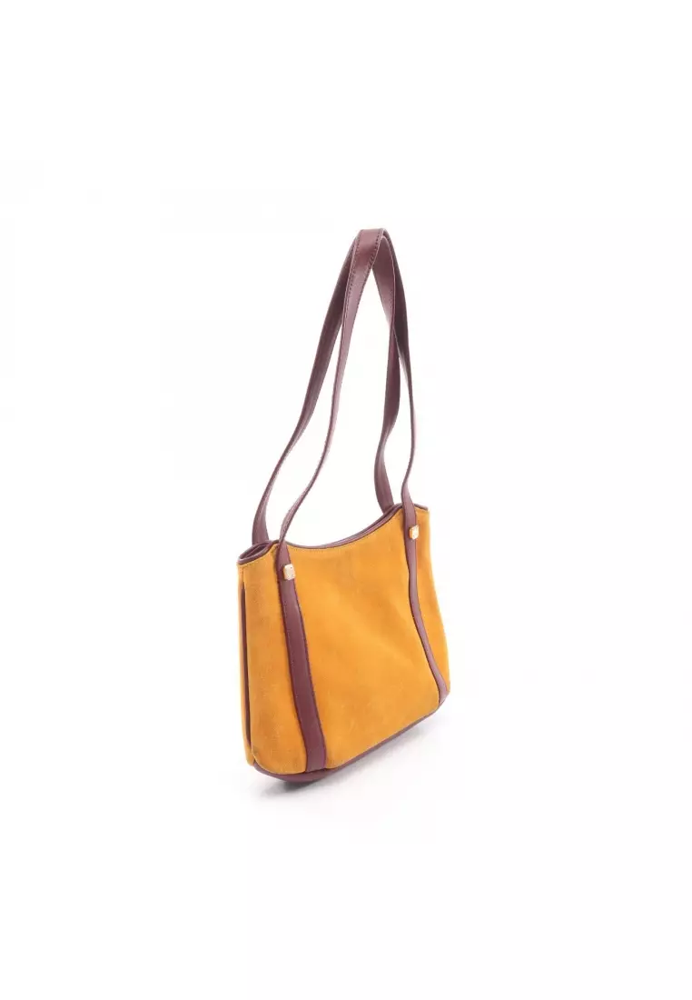 Pre-Loved LOEWE Anagram Shoulder bag tote bag suede leather Orange yellow Bordeaux