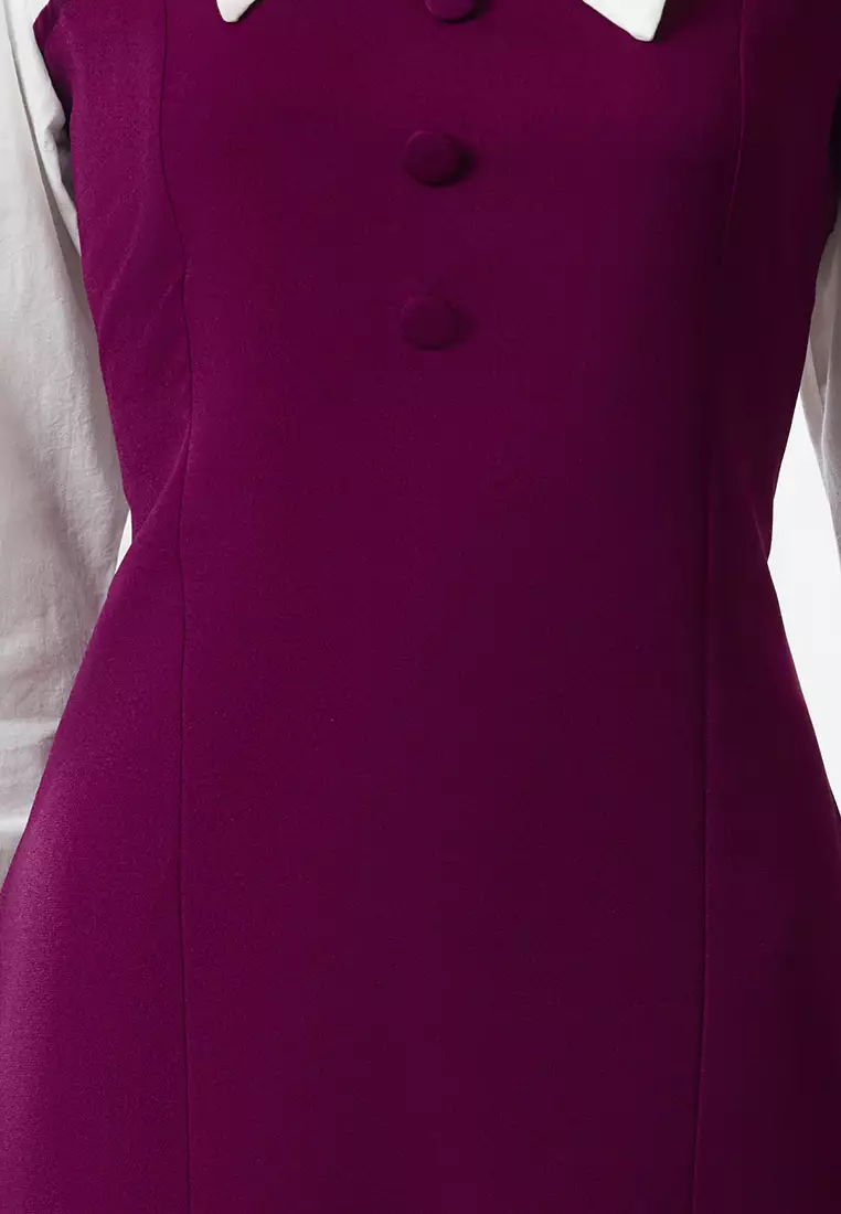Purple Plain Mini Bodycon Shirt Collar Mini Woven Dress Woven Dress TWOAW23EL00611
