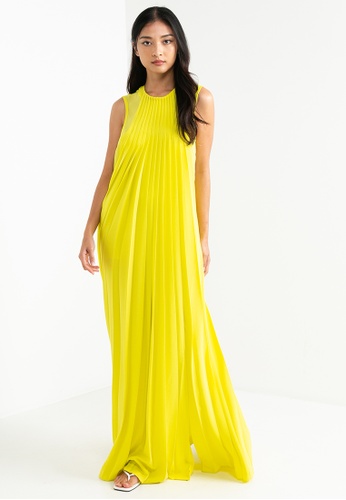 ck Calvin Klein yellow Pleated Maxi Dress 54F30AA20A377CGS_1