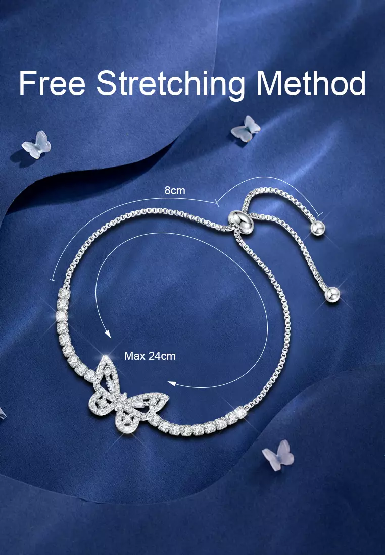 Gelang Wanita Original B002 Dilapisi Platinum Fashion Berlian Butterfly Style Perhiasan