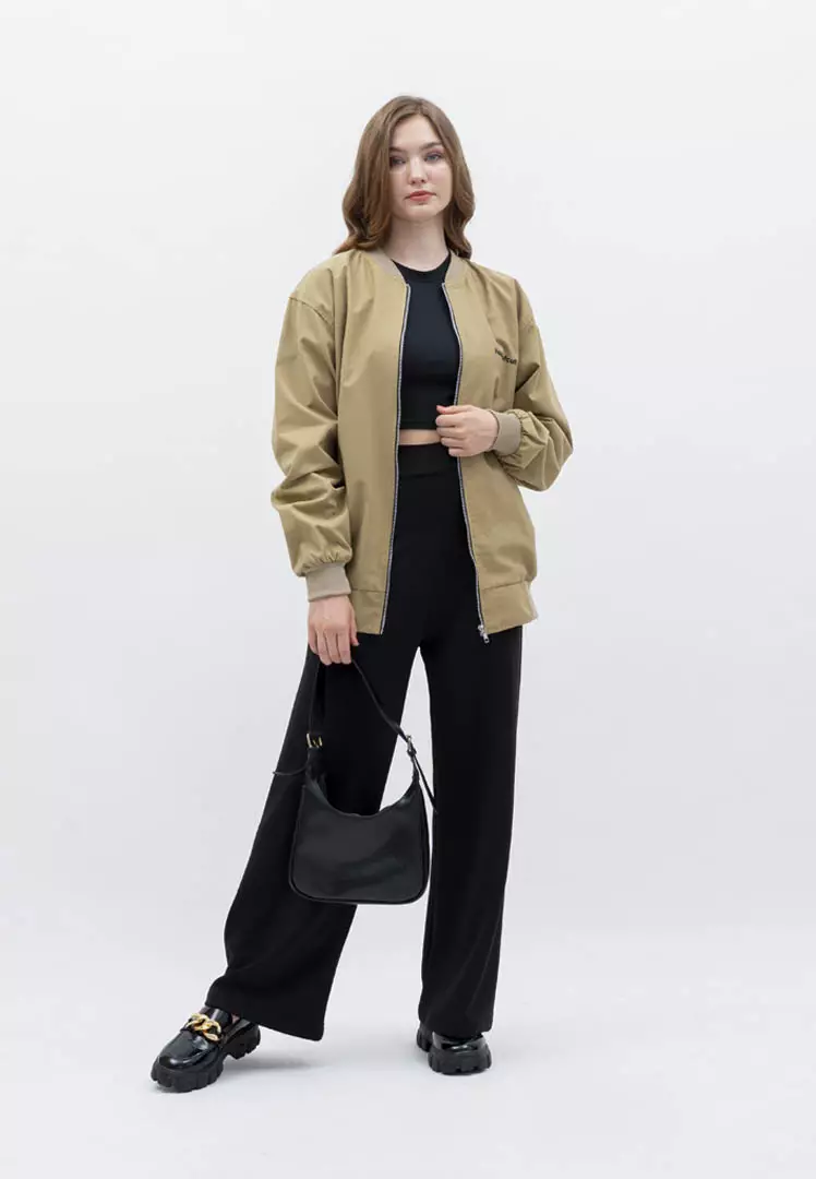 Houseofcuff Jaket Bomber Wanita Pria Unisex Polos Windbreaker Krem