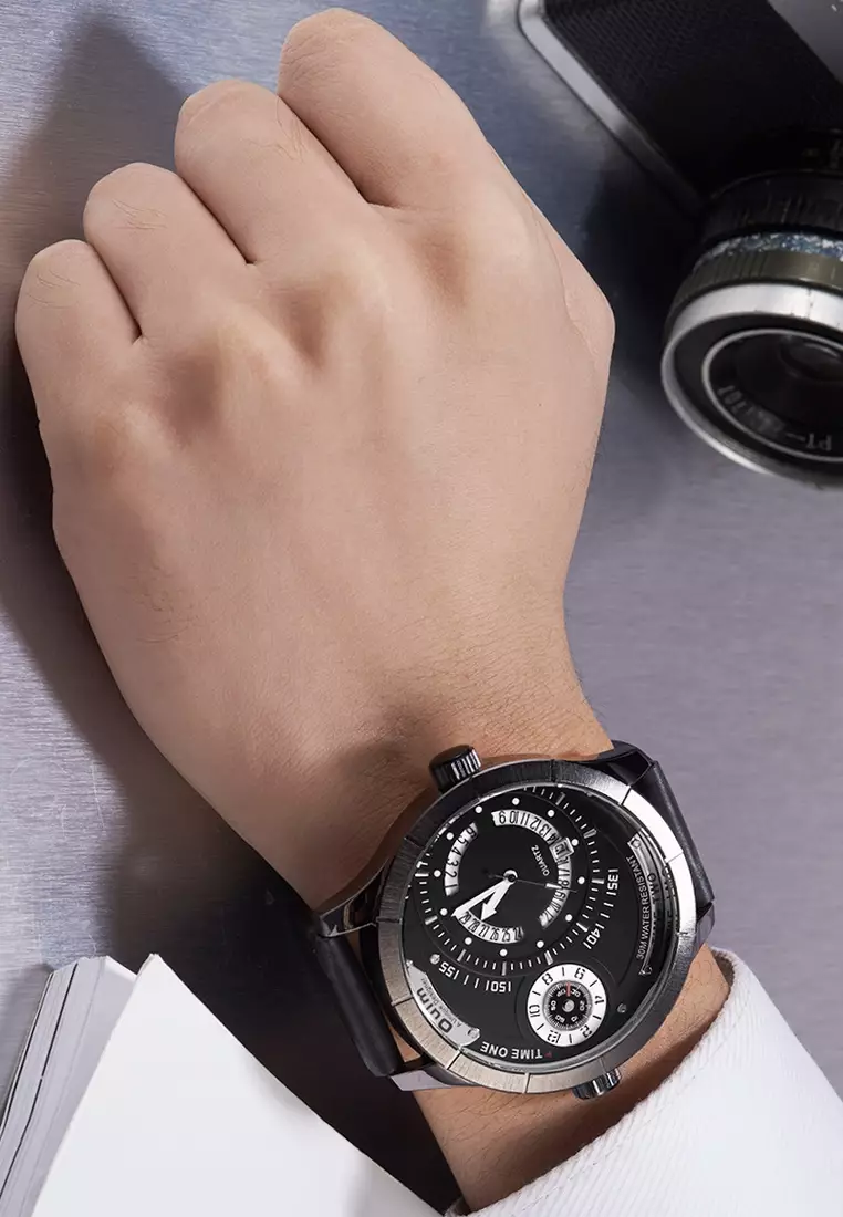 Very Large Men's Quartz Watch - 52x52mm - IP Black Steel case, Black Dial, Black Strap