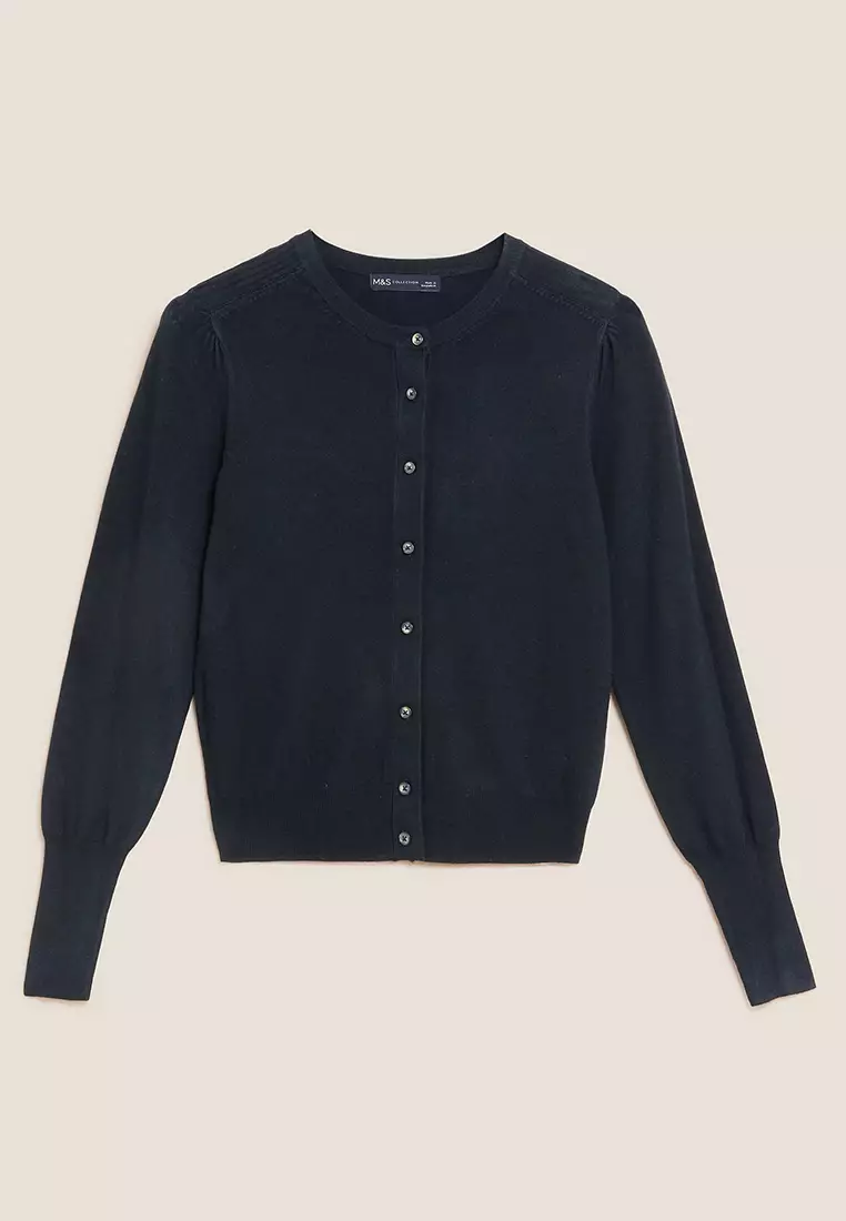 Crew Neck Button Front Cardigan