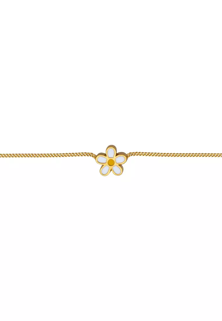 Kalung Perhiasan Perak 925 Wanita Choker Flower Enamel Gold Plated
