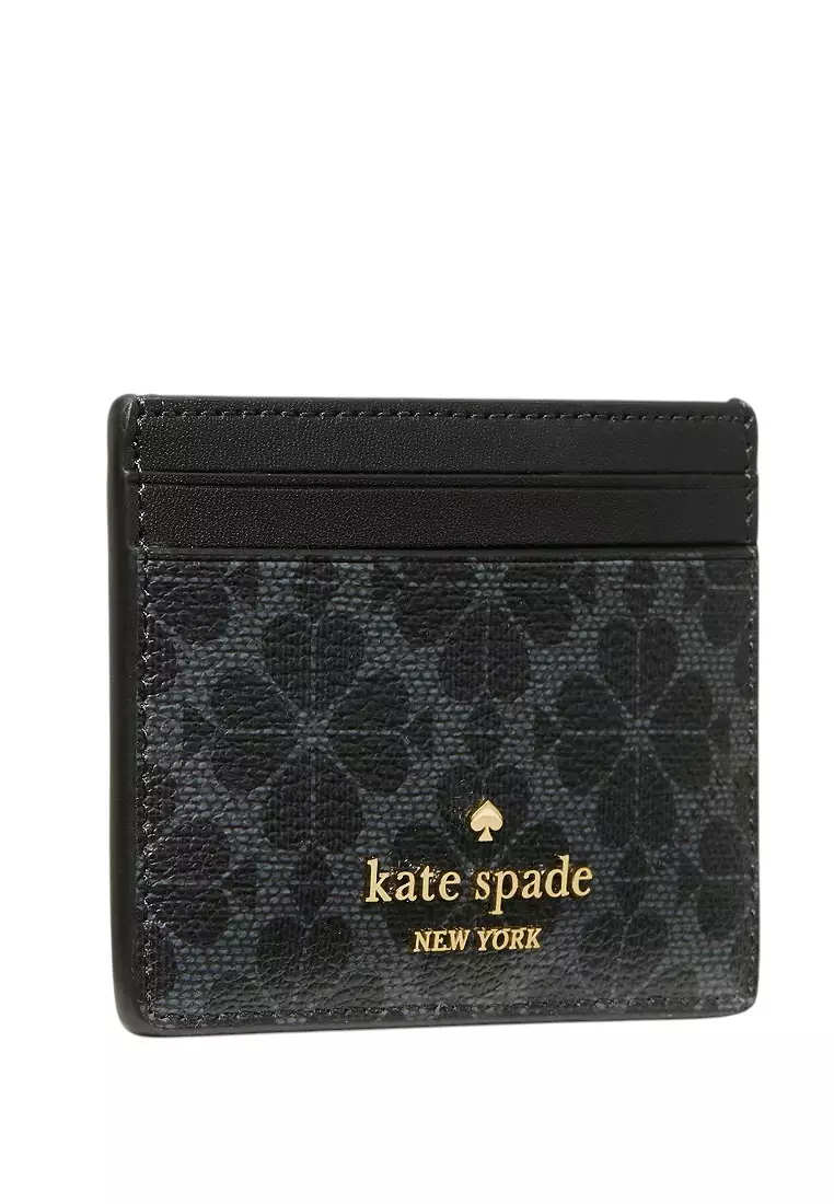 Spade Flower Small Slim Card Holder - Black