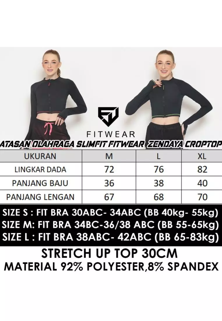 Fitwear - Jaket Crop Zip Front Olahraga Sepeda / Berenang ZENDAYA SLIMFIT LS - PINK