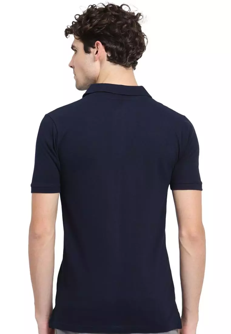 男式纯蓝色 QuirkyT Polo 领棉质短袖彩色 T 恤/T 恤