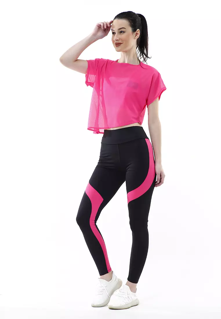 Jeslin One Set Atasan Bawahan Baju Senam Aerobik 3 in 1 High Quality - Pink