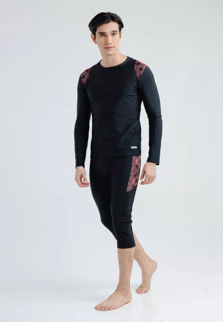 Neowave Ethan Long Sleeves Rashguard, Atasan Baju Renang Pria - Black Lava