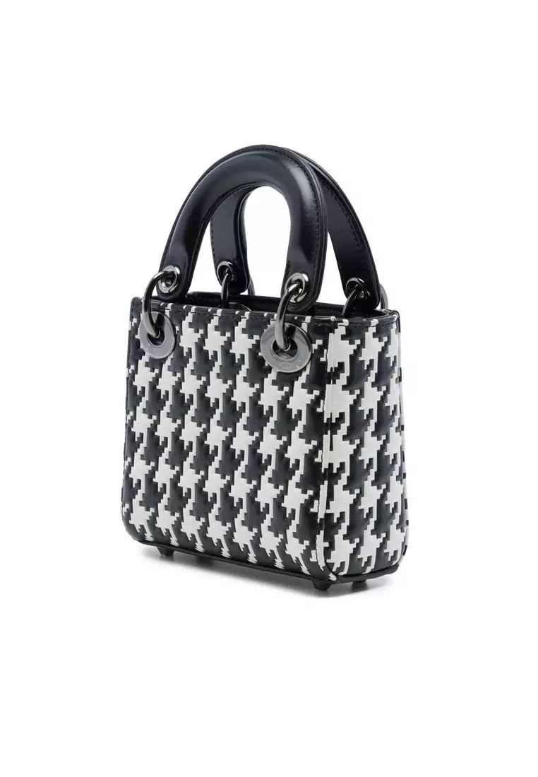 Pre-Loved Dior Micro Calfskin Houndstooth Embossed Macro Lady Dior