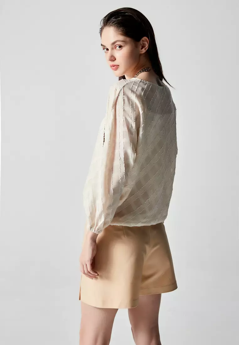Textured Chiffon Long Sleeve Top