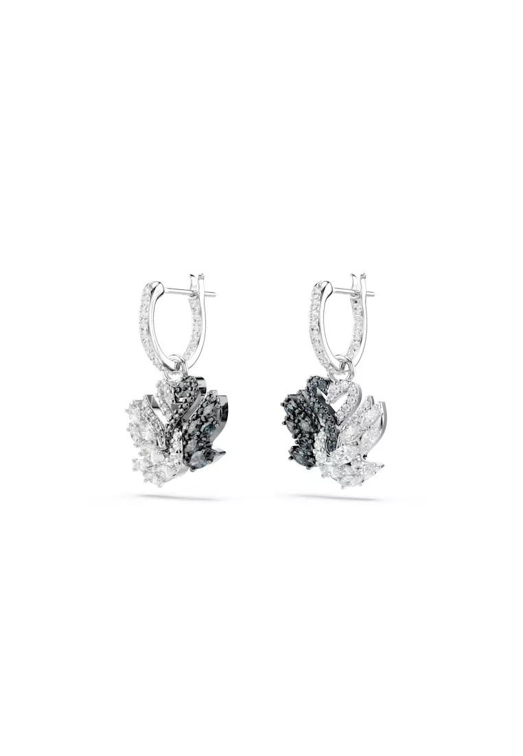 Buy Swarovski Swan drop earrings, Swan, Black, Rhodium plated 2025