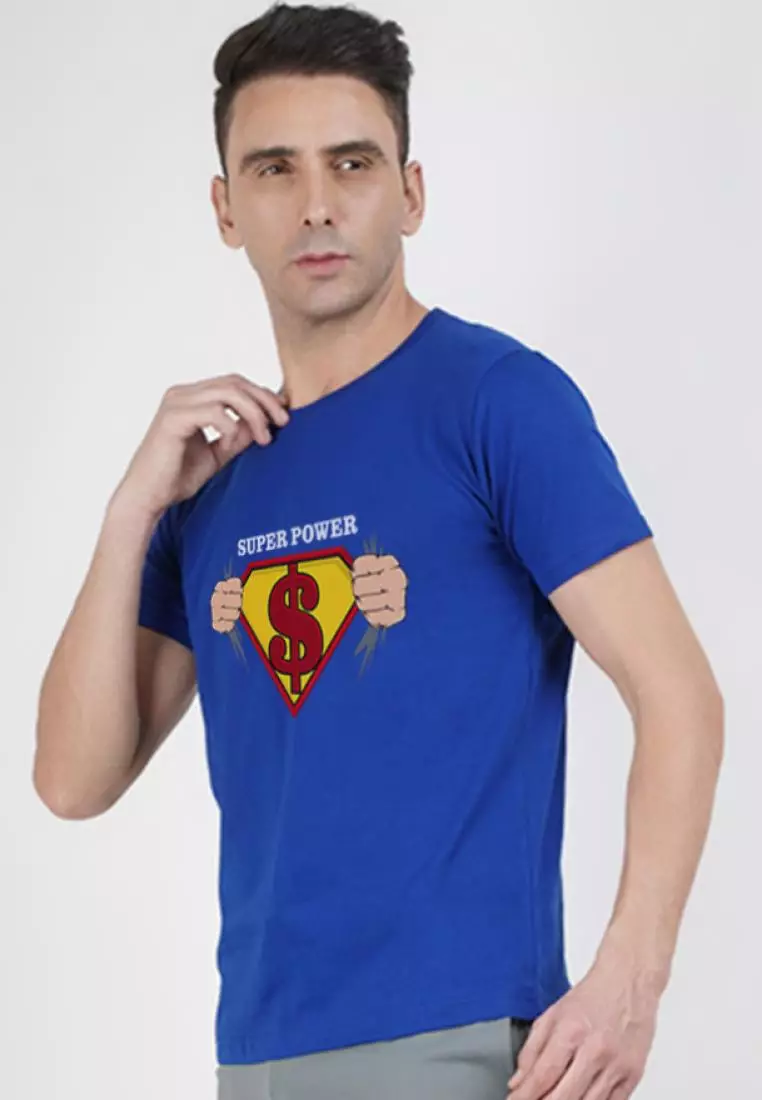 Super Power Royal Blue Cotton Short Sleeve Regular Fit Tee
