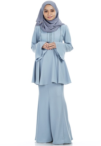 Kayla Kurung with Frill Peplum from Ashura in White and Blue