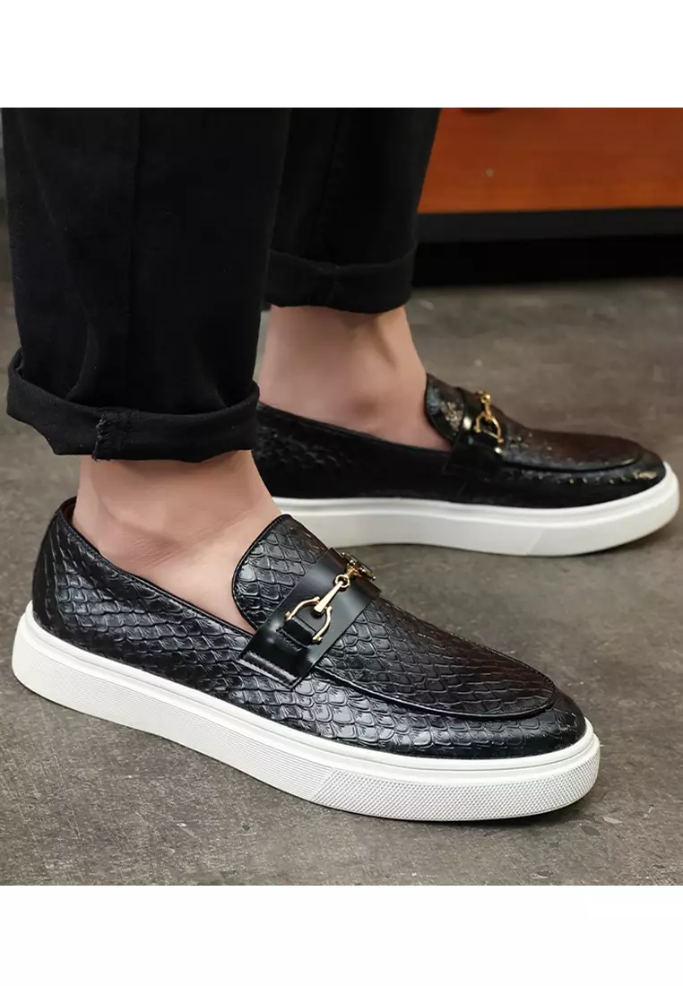 Crocodile Texture Synthetic Leather Horsebit Loafers WZWH3678