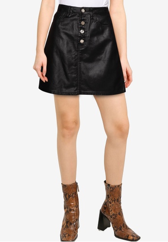 MISSGUIDED black Tall Coated Button Mini Skirt 06C8EAAAC03E28GS_1