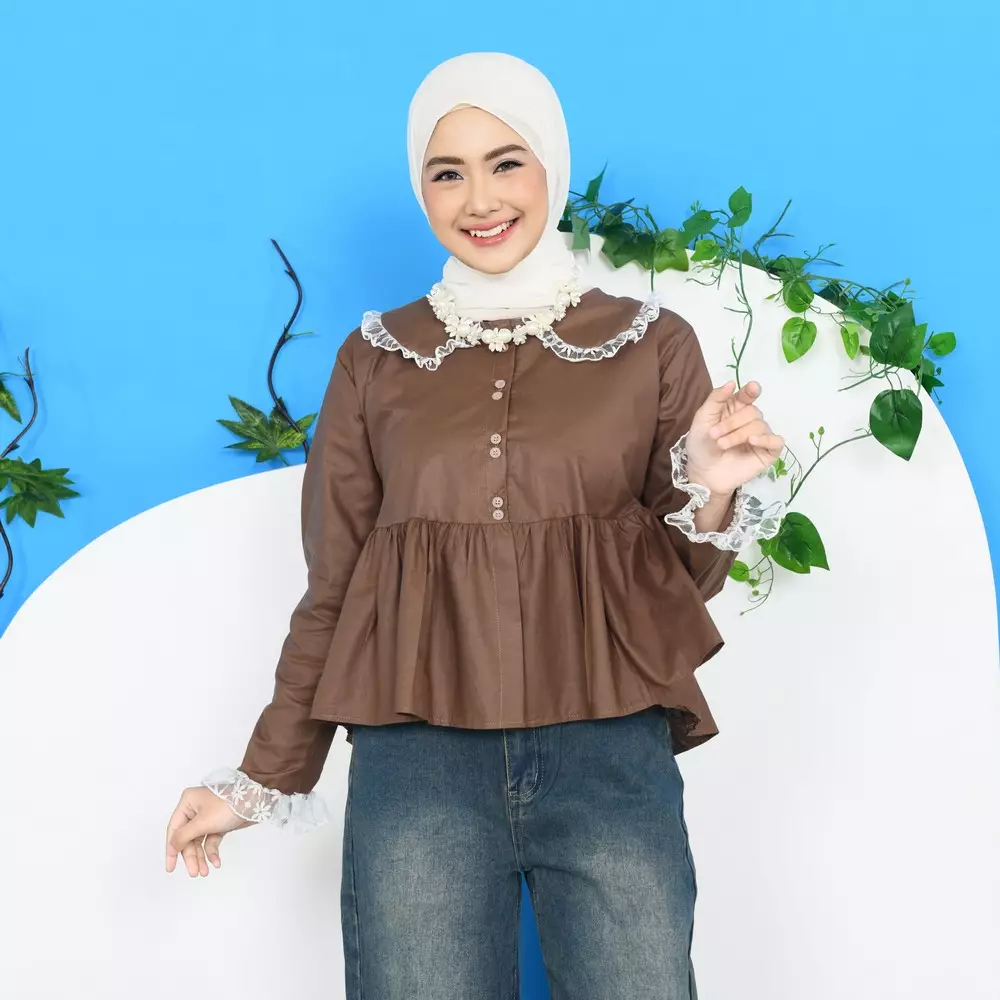 Biyaa Poplin Blouse - Coffee M19756 R23S3