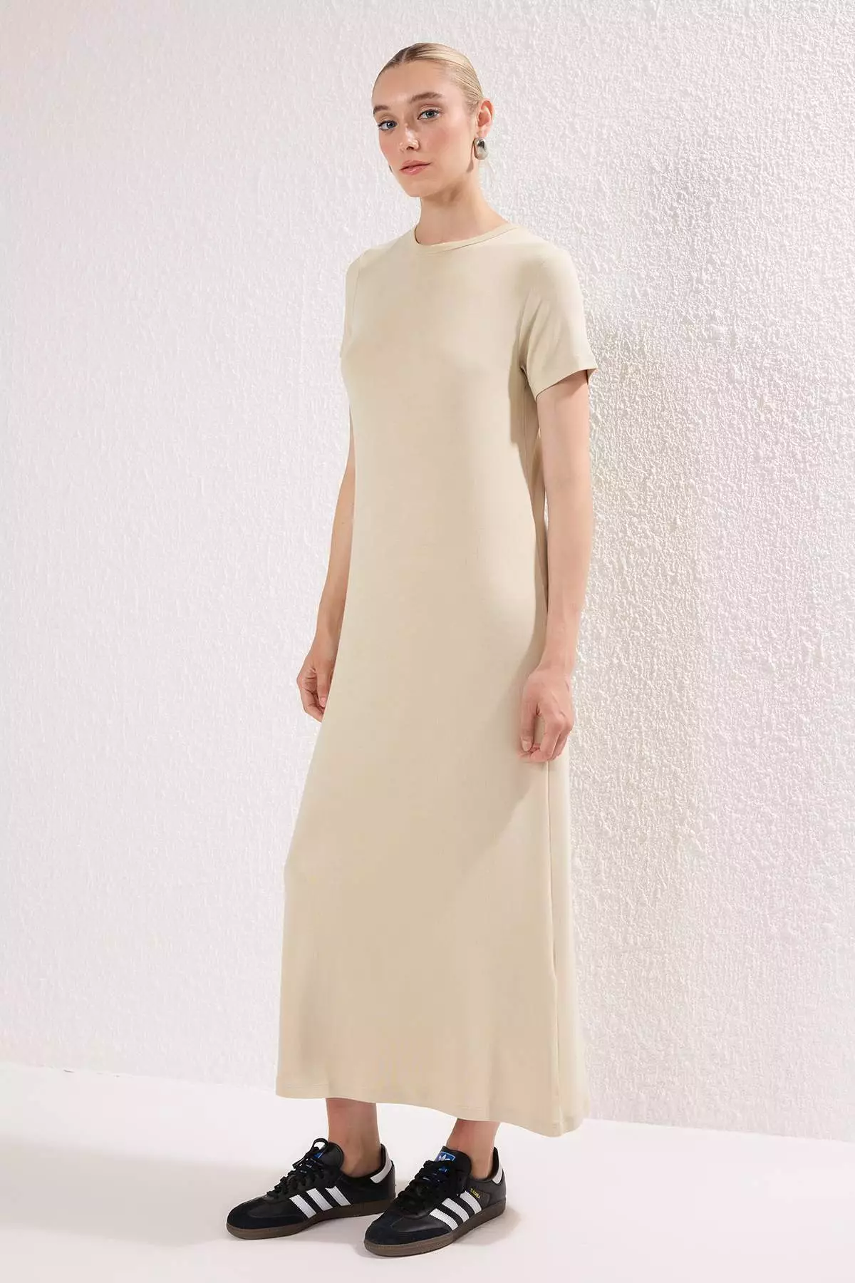 Beige Knitted Dress Tctss25Eb00154