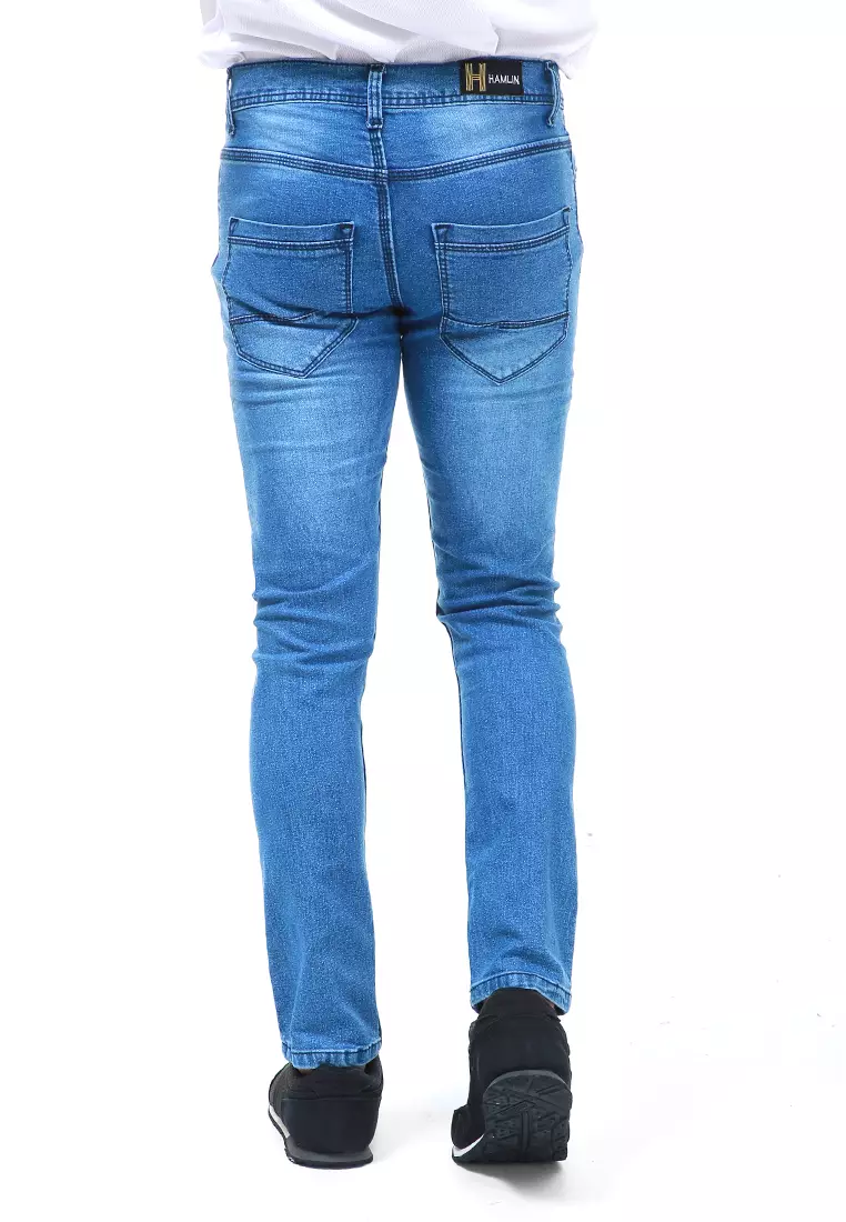 Locko Celana Panjang Pria Ripped Long Pants Casual Material Jeans ORIGINAL - Light Blue
