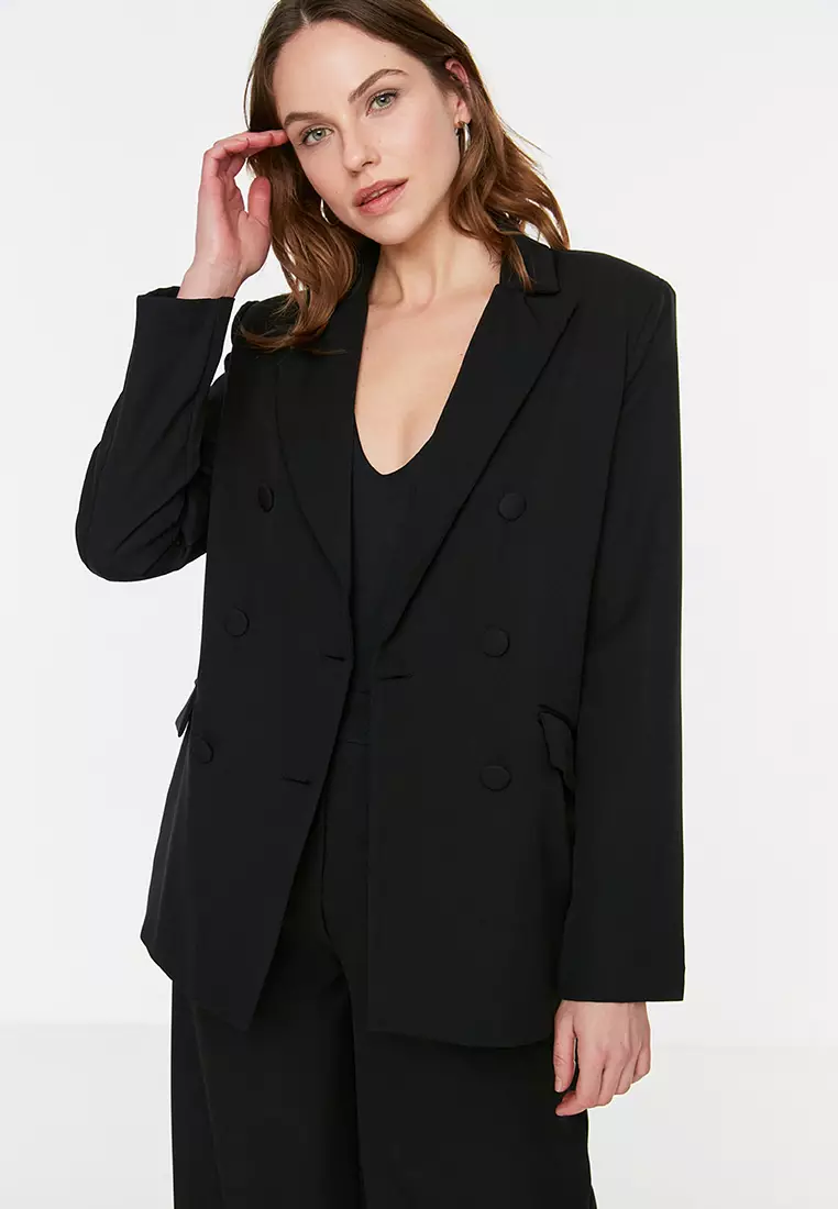 Woven Double Breasted Blazer