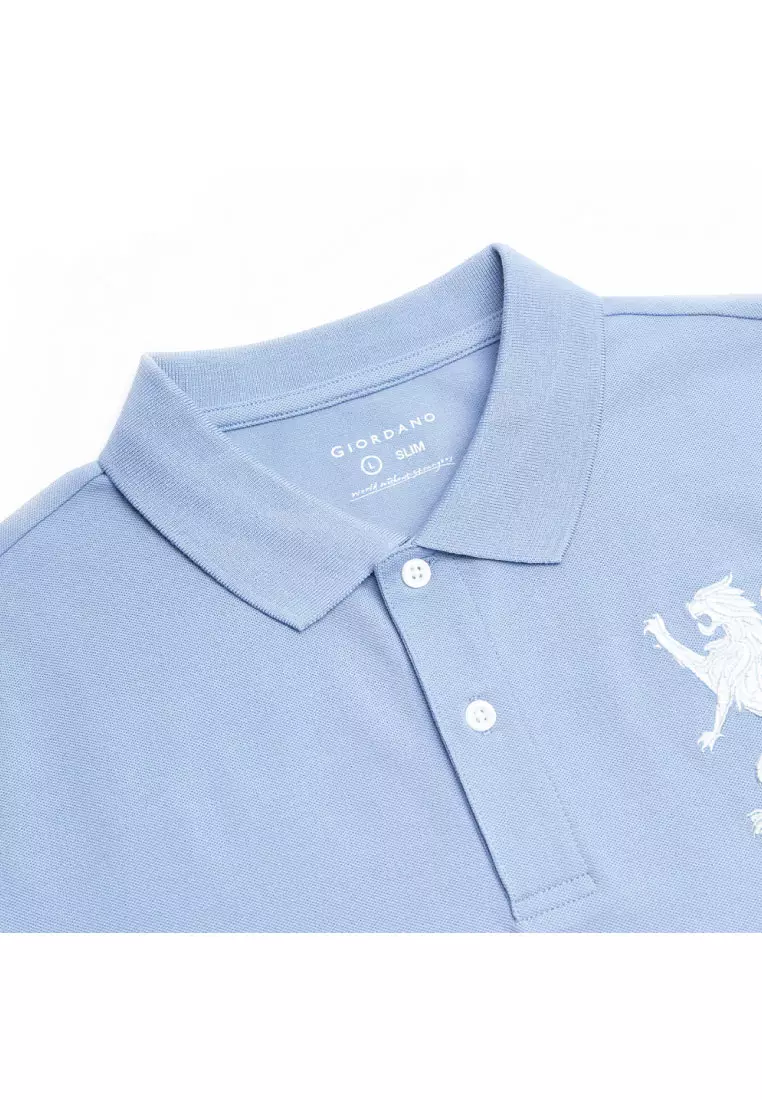 Men's Lion Embroidery Slim Short Sleeve Polo 01016222