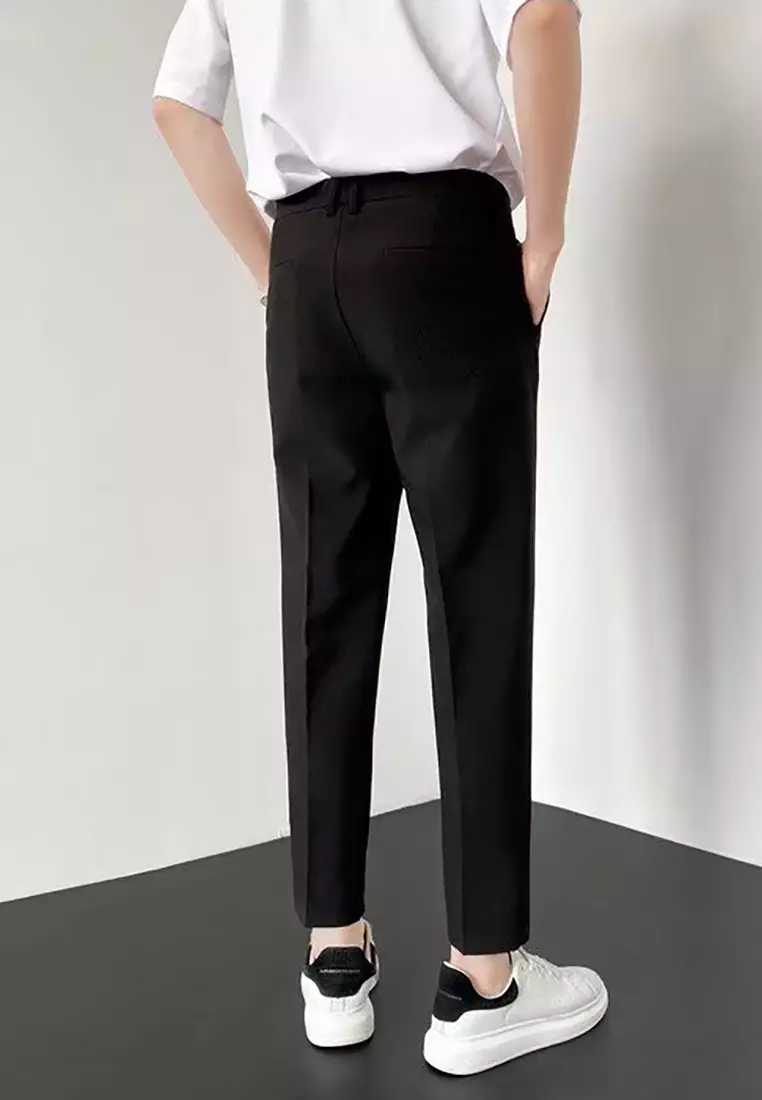 hk ehunter Men s Casual Straight Plain Cropped Trousers 2024 Buy