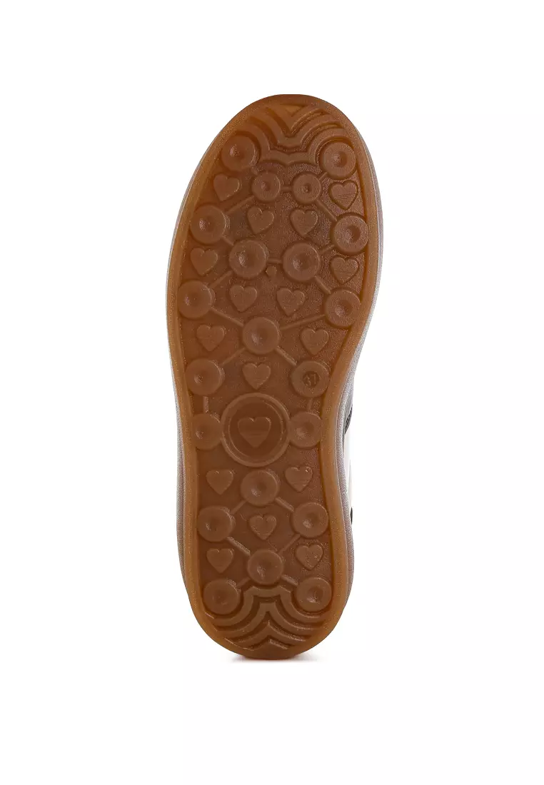 Faux Leather Lace-Up Sneakers in Off White