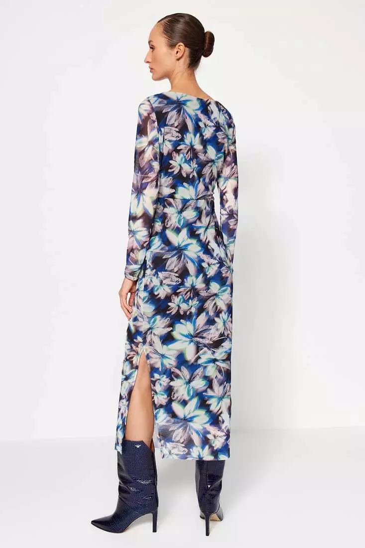 White floral long sale sleeve maxi dress